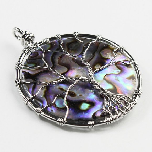Gorgeous Abalone Shell Tree Of Life Silver Pendant - Picture 2 of 4